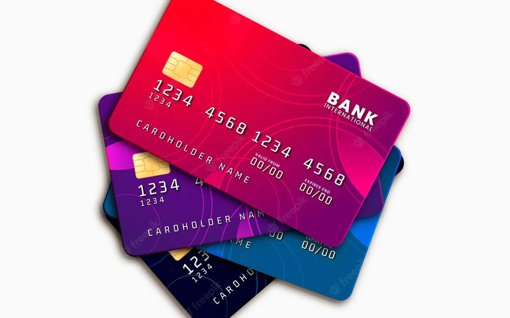 Cartões de crédito em fundo branco. 